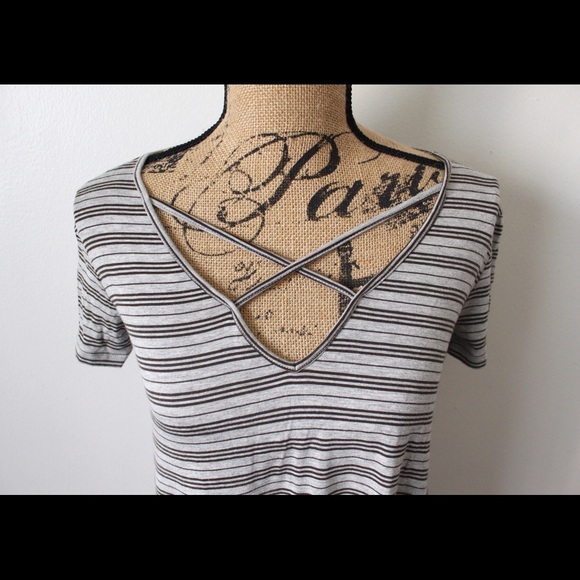 Forever 21 Small Grey & Black Striped Short Sleeve Midi Dress - Picture 5 of 6